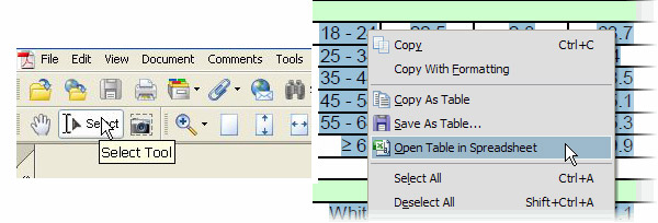 use acrobat as pdf table extractor