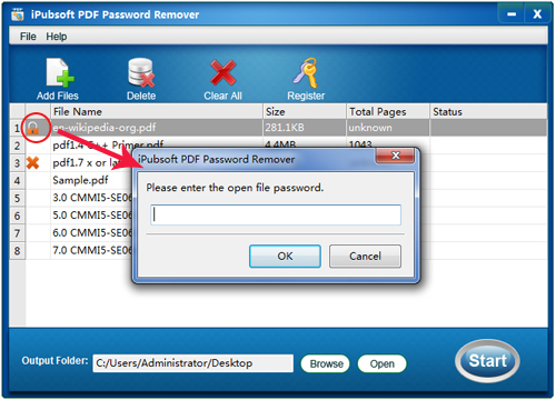 pdf password unlocker screen