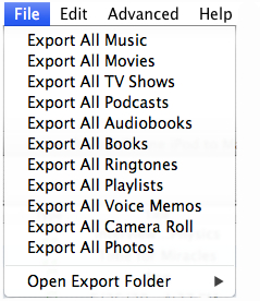 open export folder under file dropdown menu